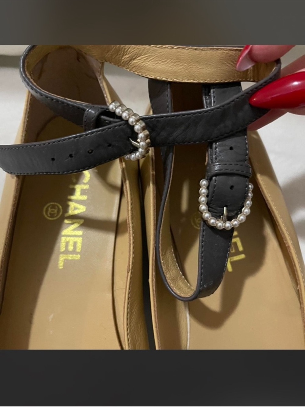 CHANEL Tan Leather Pumps with Gold Logo - Picture 5 of 5